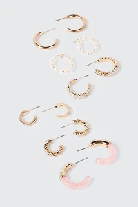 6 Pairs Pearl Hoop Earring Set