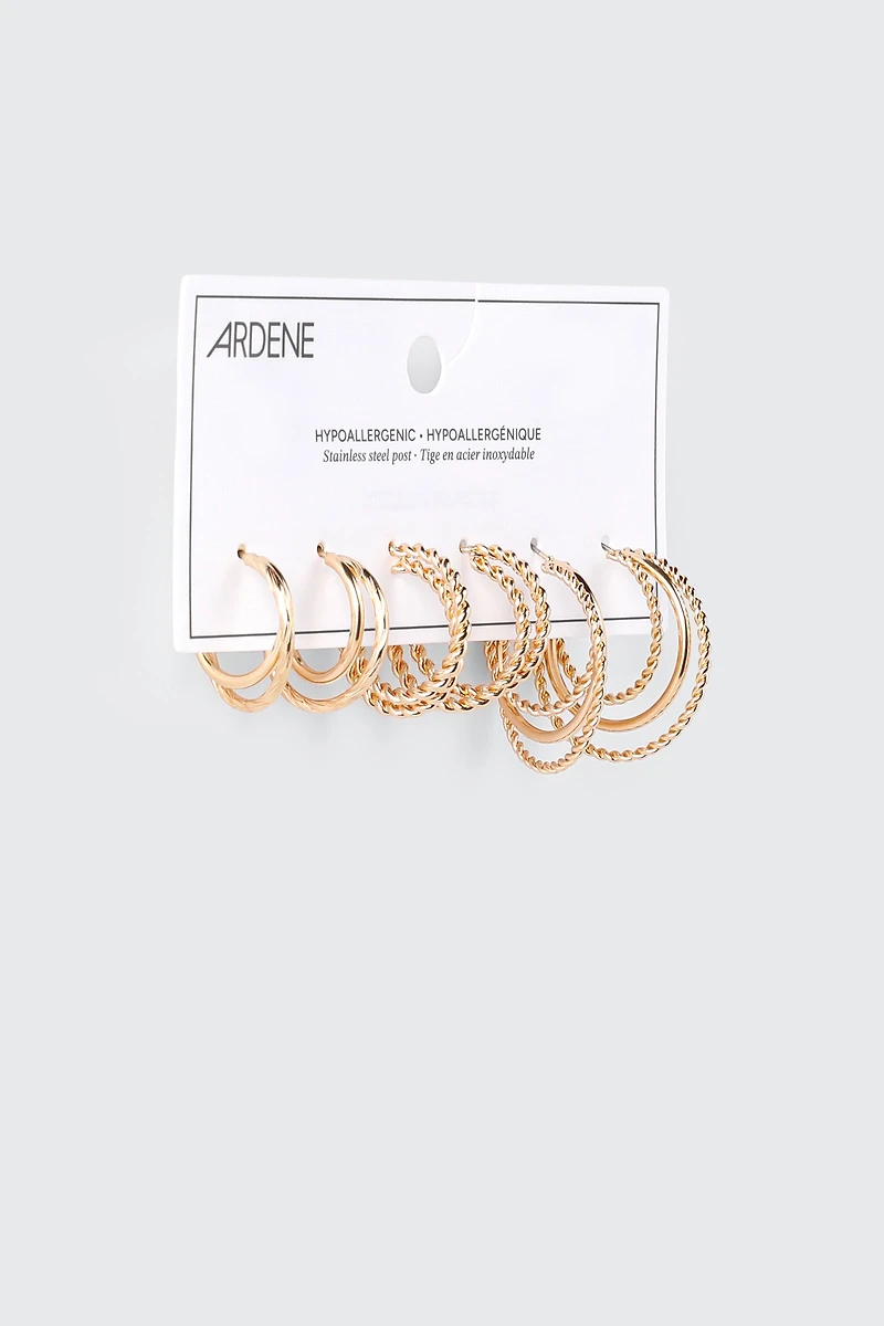 3-Pack Double Row Thin Hoops