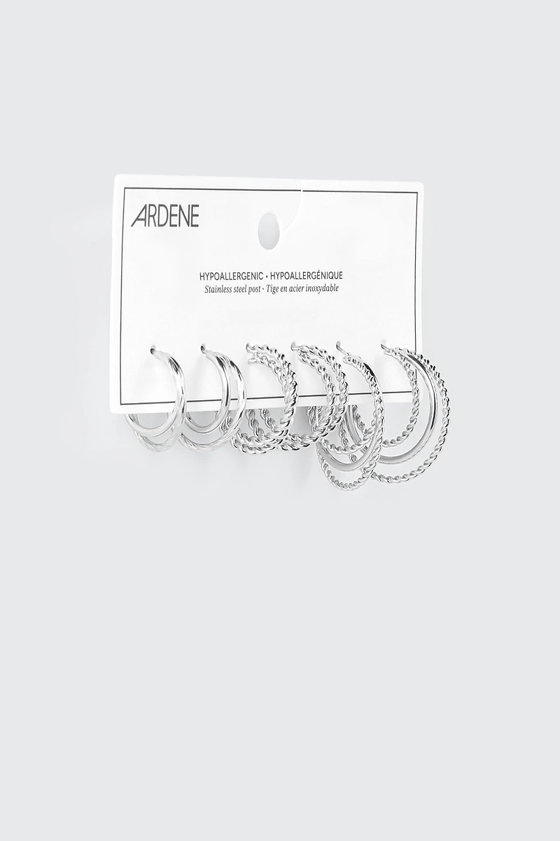3-Pack Double Row Thin Hoops