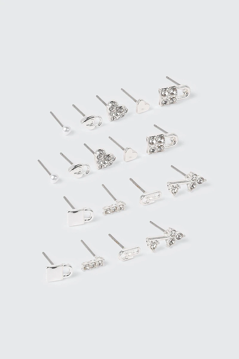 9 Pairs of Mixed Shapes Stud Earrings