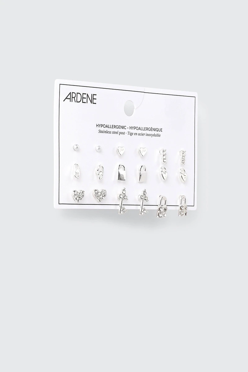 9 Pairs of Mixed Shapes Stud Earrings