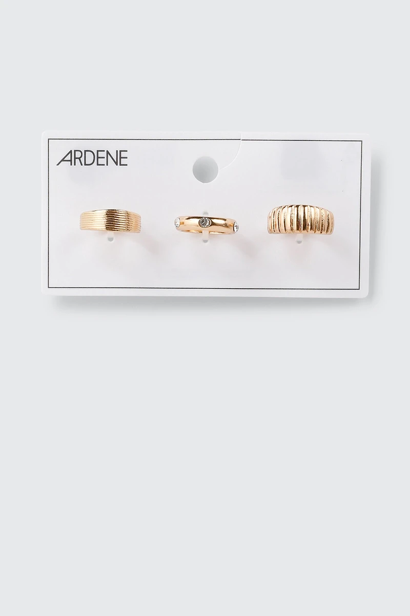 3-Pack Rivet and Stone Accent Rings