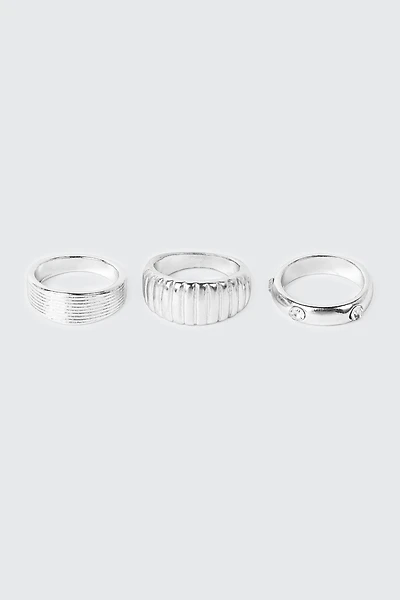 3-Pack Rivet and Stone Accent Rings