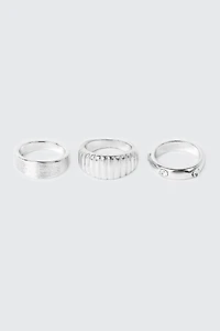 3-Pack Rivet and Stone Accent Rings