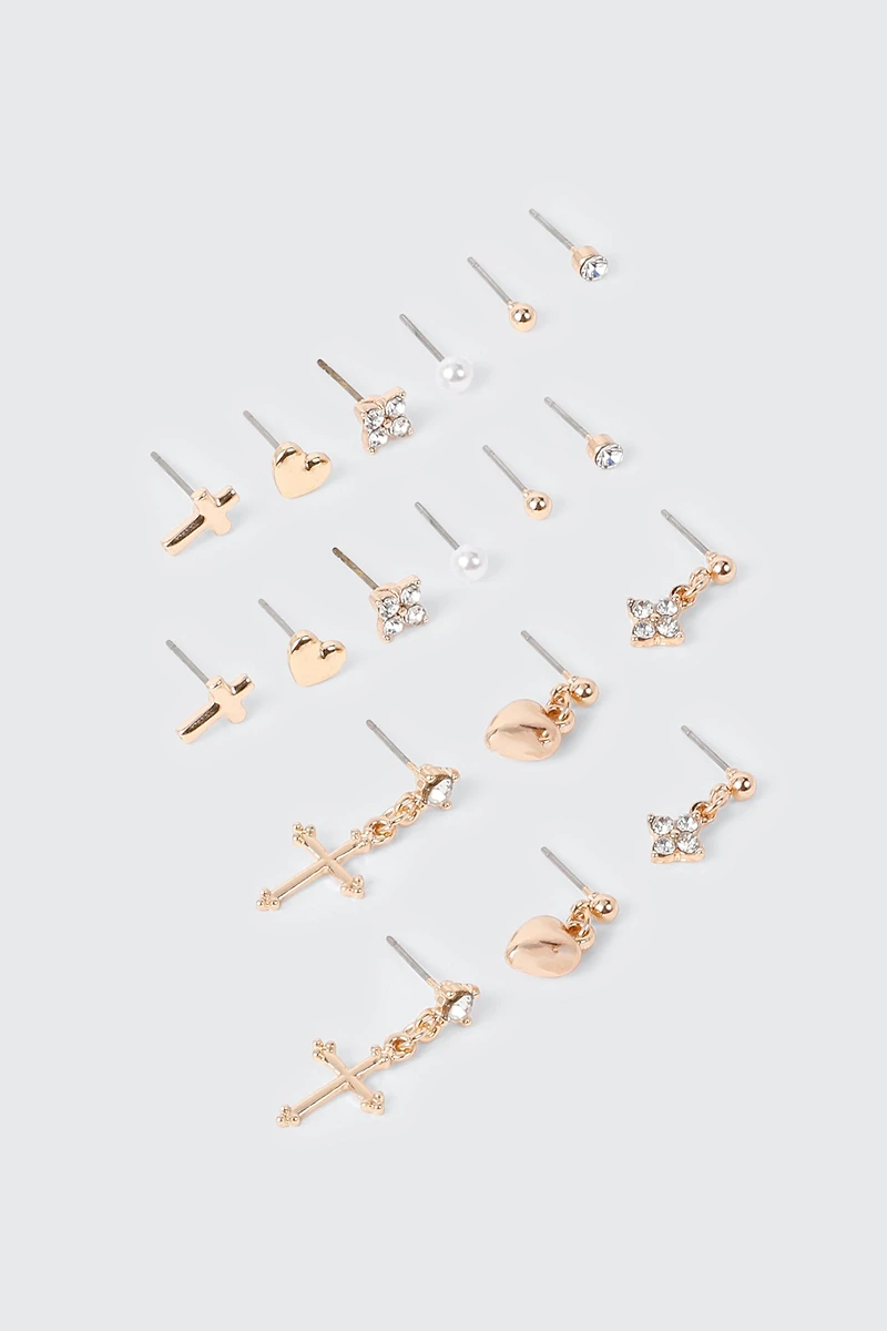9 Pairs Stud and Drop Earrings