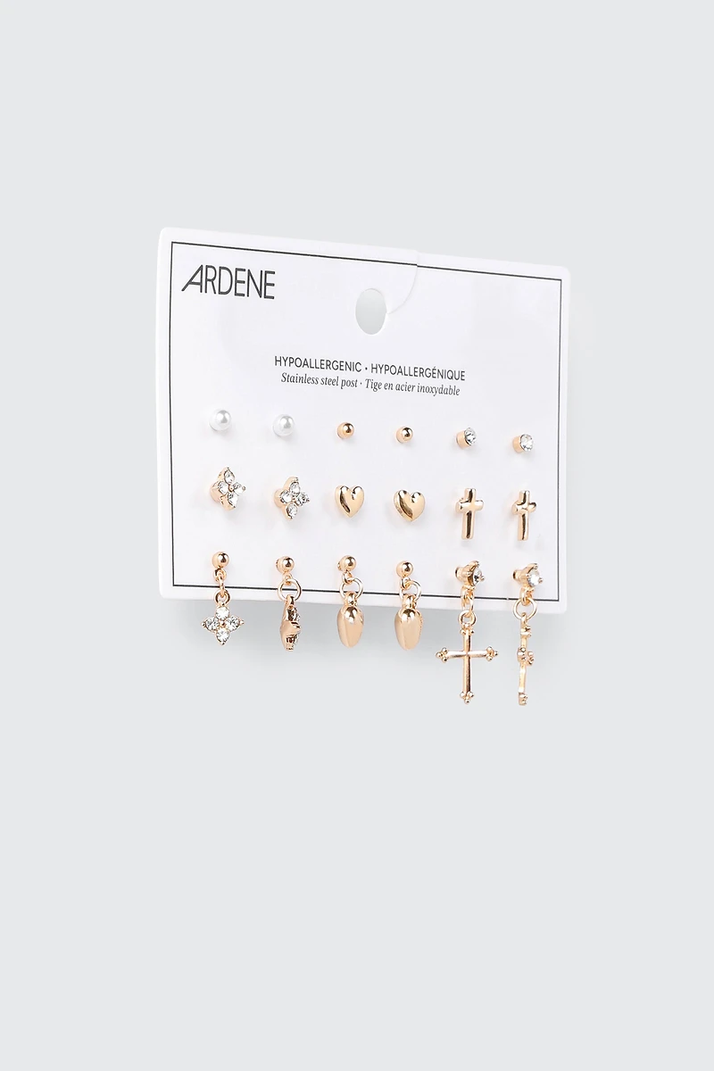 9 Pairs Stud and Drop Earrings
