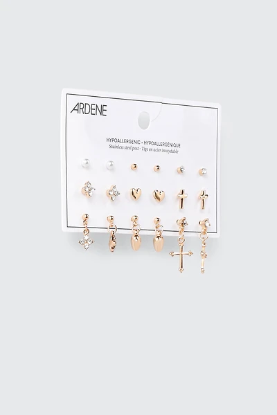 9 Pairs Stud and Drop Earrings