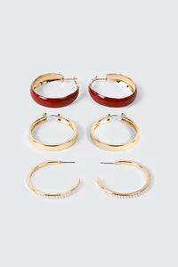 3-Pack Pearl Trim Hoop Earrings
