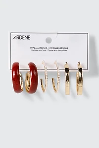 3-Pack Pearl Trim Hoop Earrings