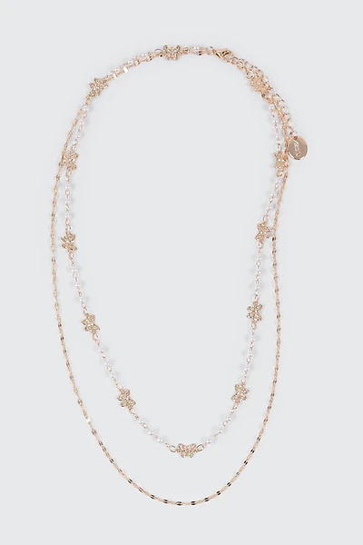 Two-Row Pearl and Bow Necklace