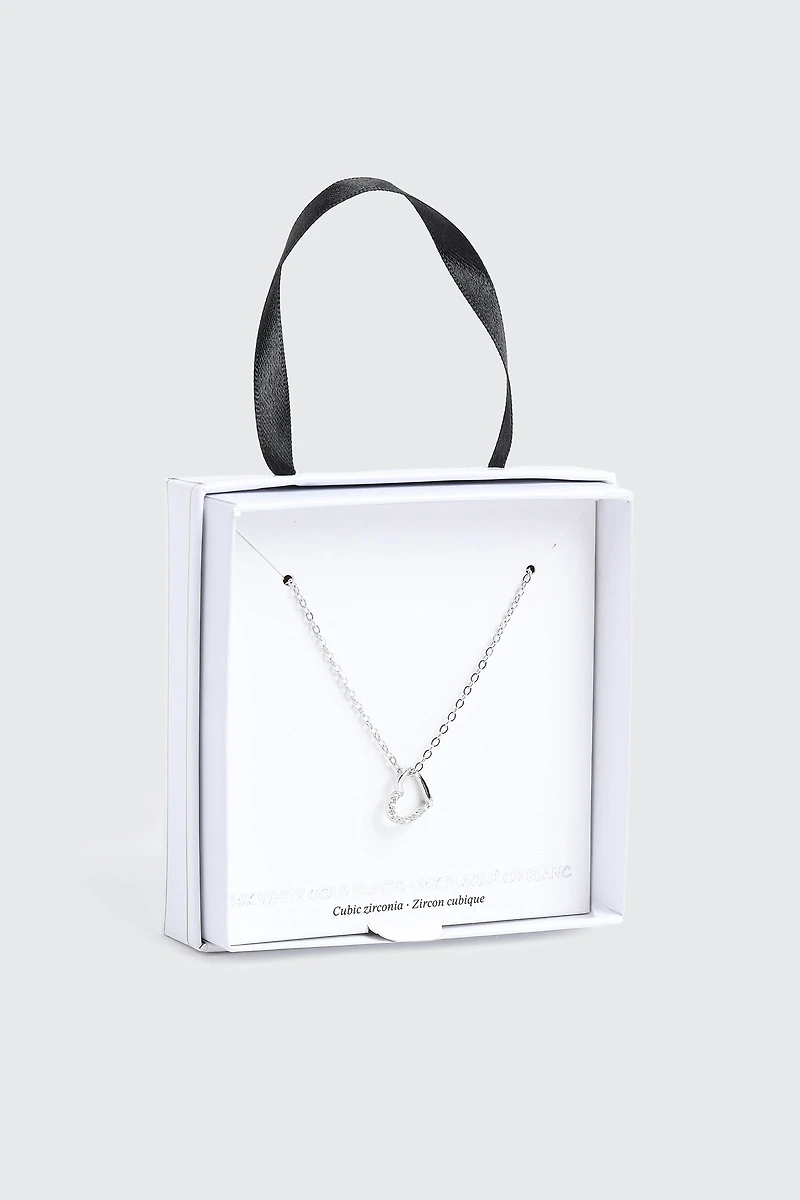 Collier cœur plaqué or blanc 14K
