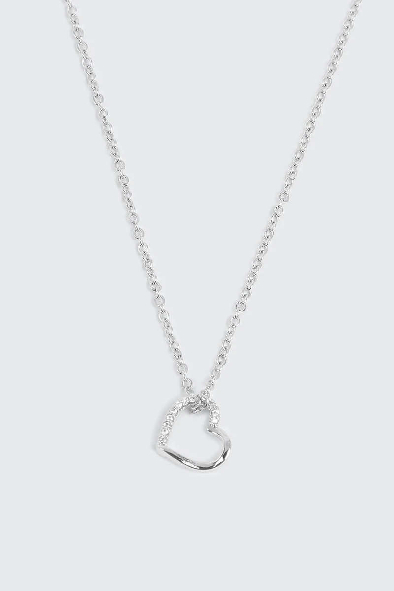 14K White Gold Plated Heart Necklace