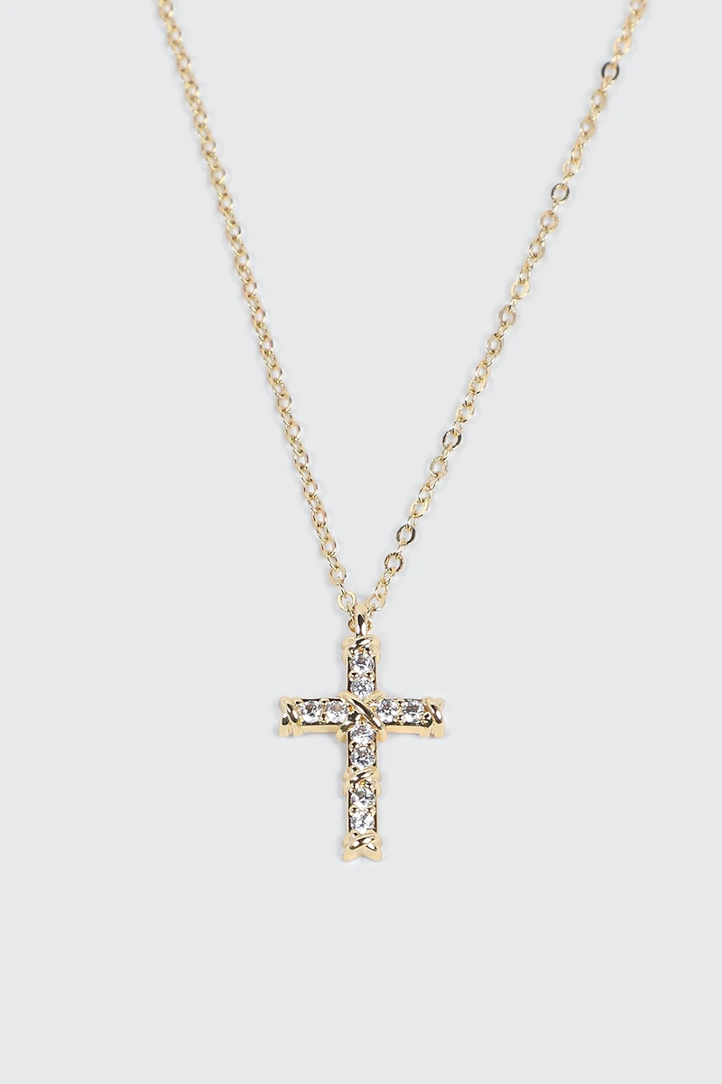 Collier croix plaqué or 14 carats