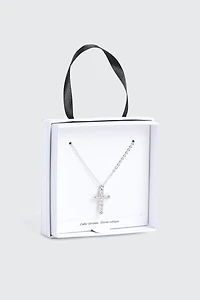 14K White Gold Plated Cross Necklace