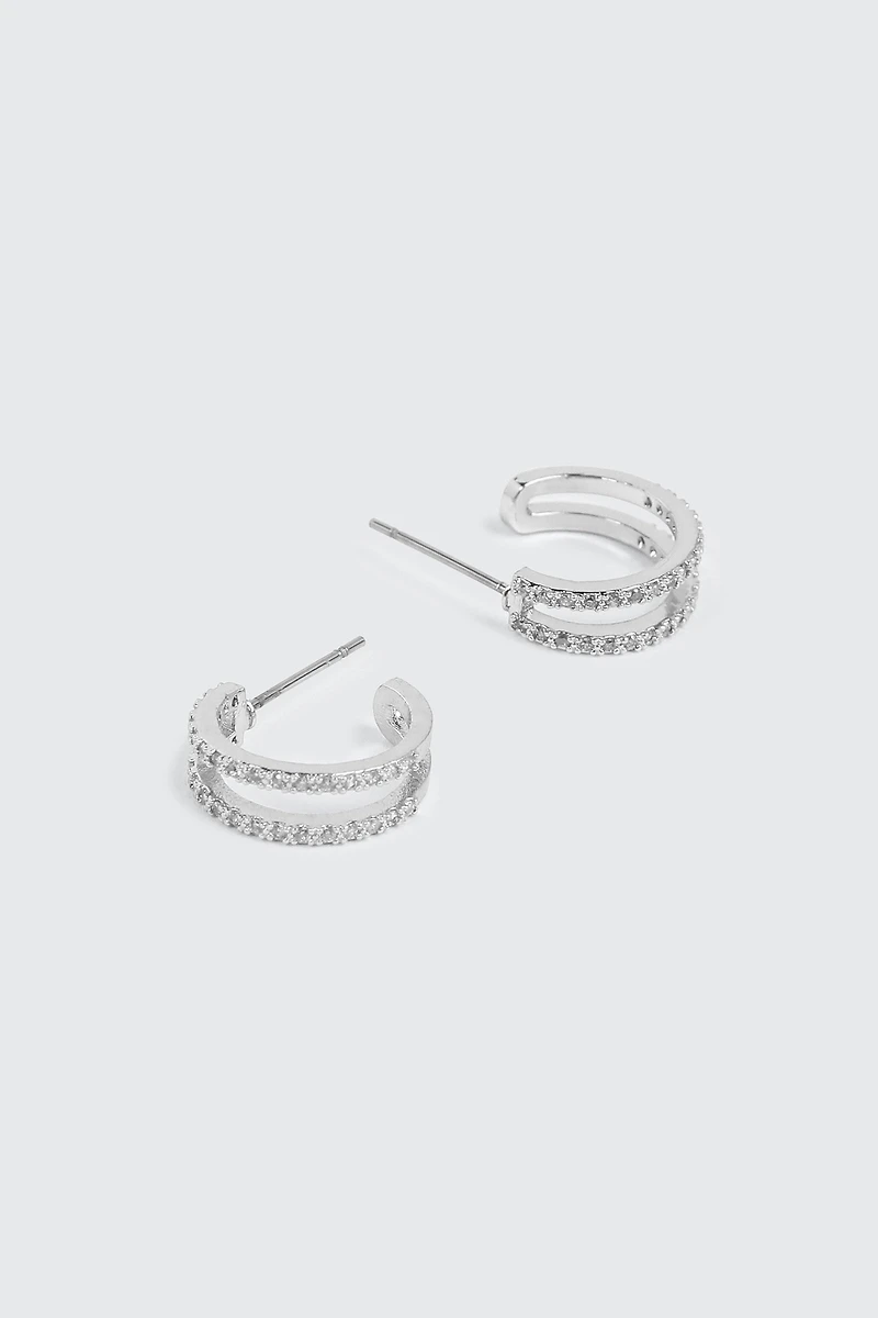 14K White Gold Plated Hoop Earrings