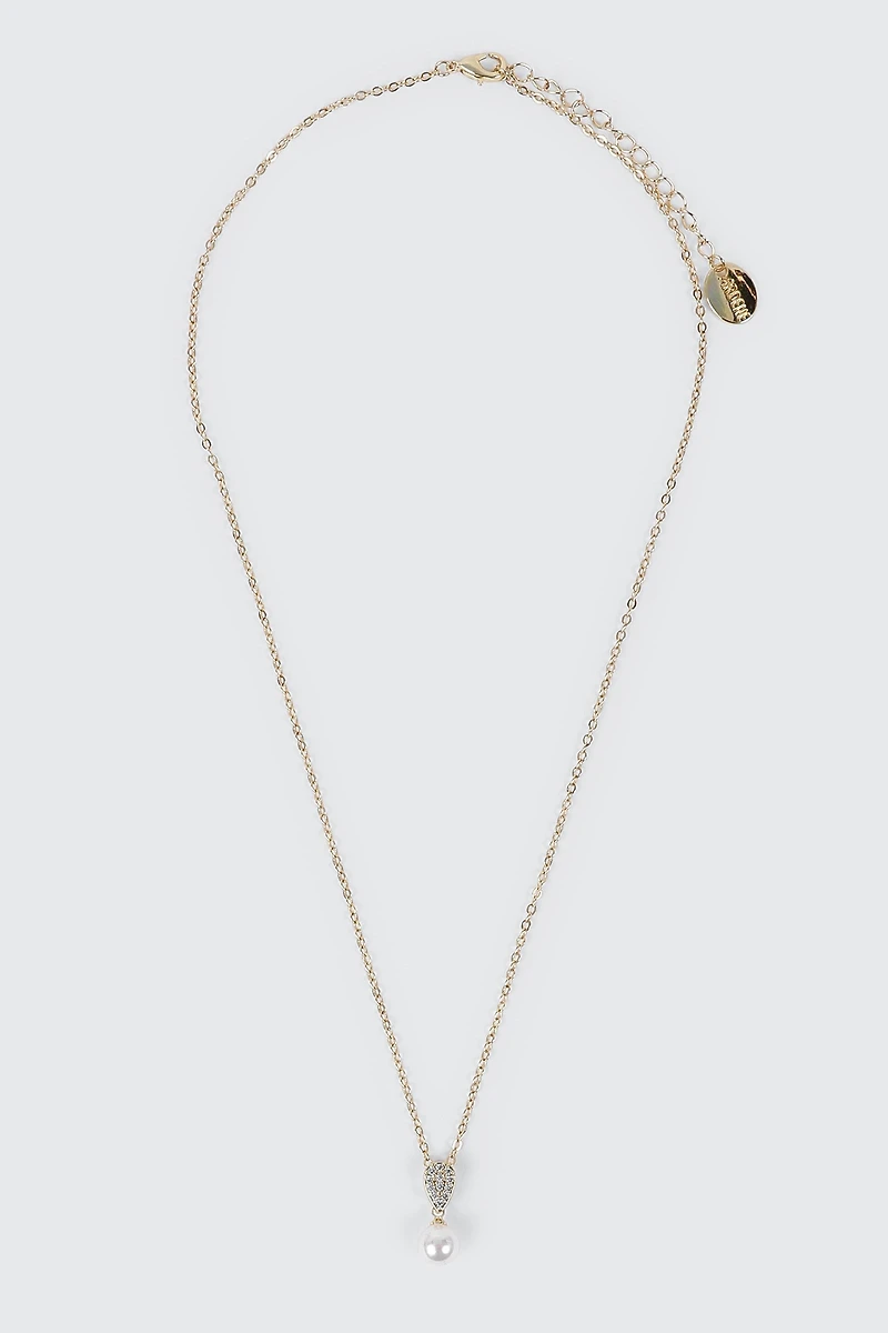 14K Gold Pearl and heart Pendant Necklace