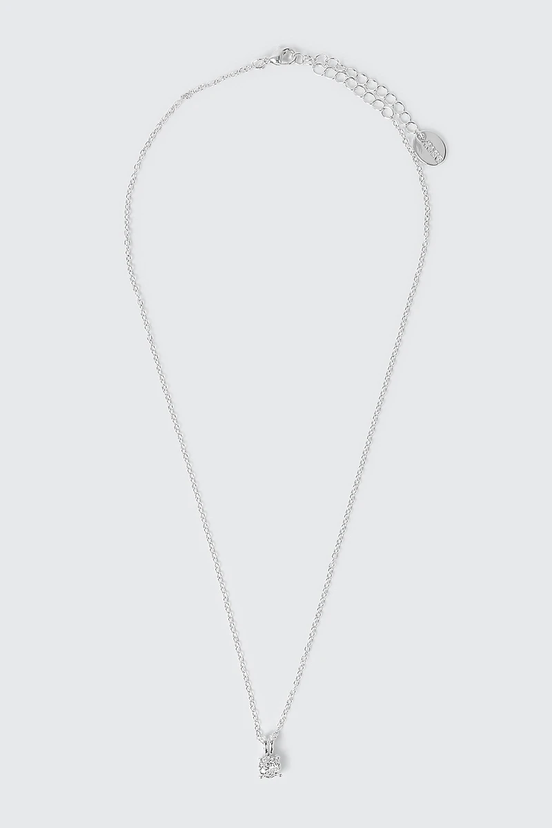 14K White Gold Solitaire Necklace