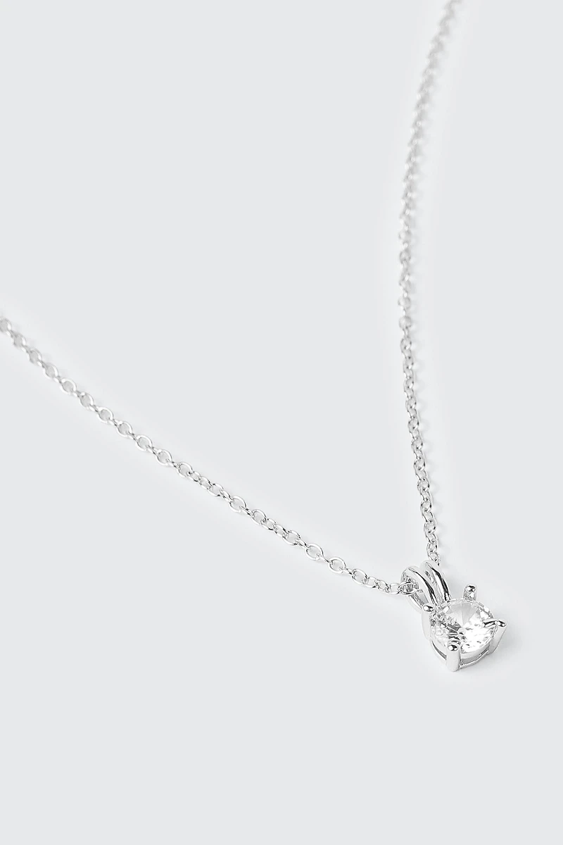 14K White Gold Solitaire Necklace