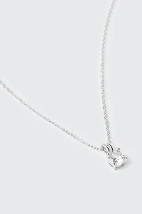 14K White Gold Solitaire Necklace