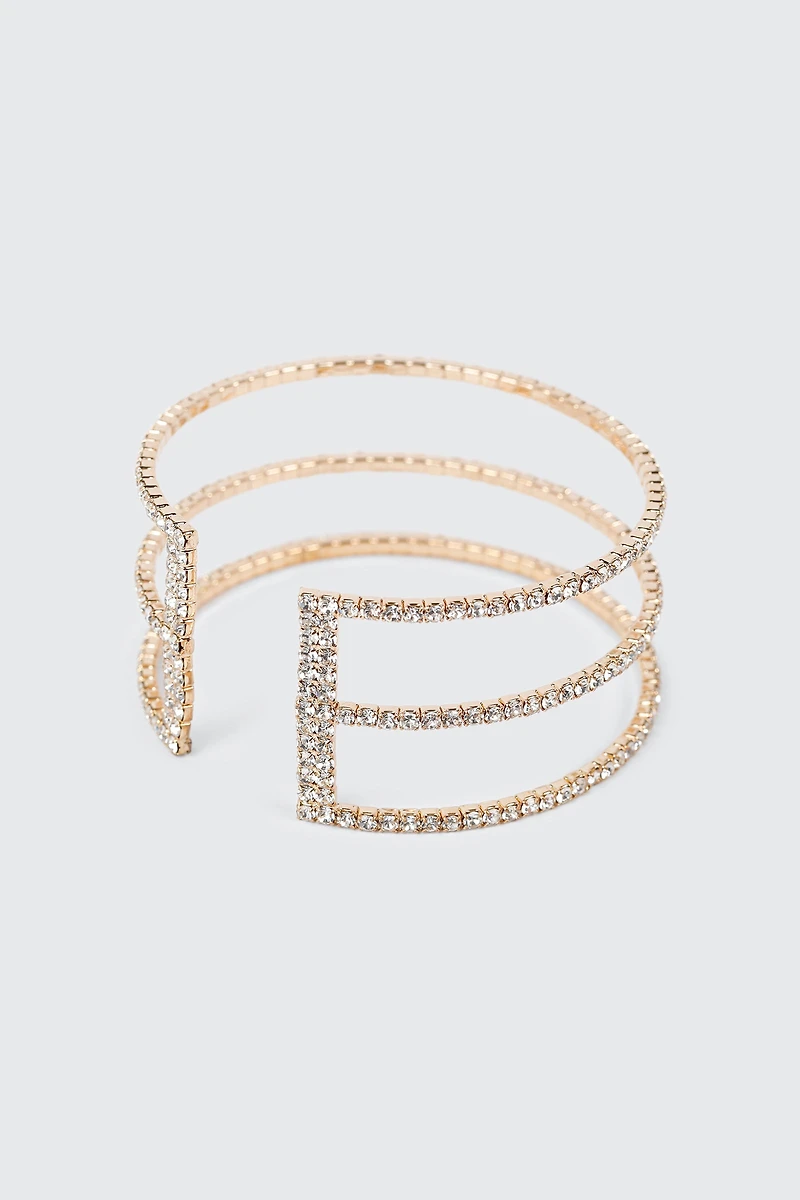 Bracelet jonc à 3 rangs de pierres du Rhin