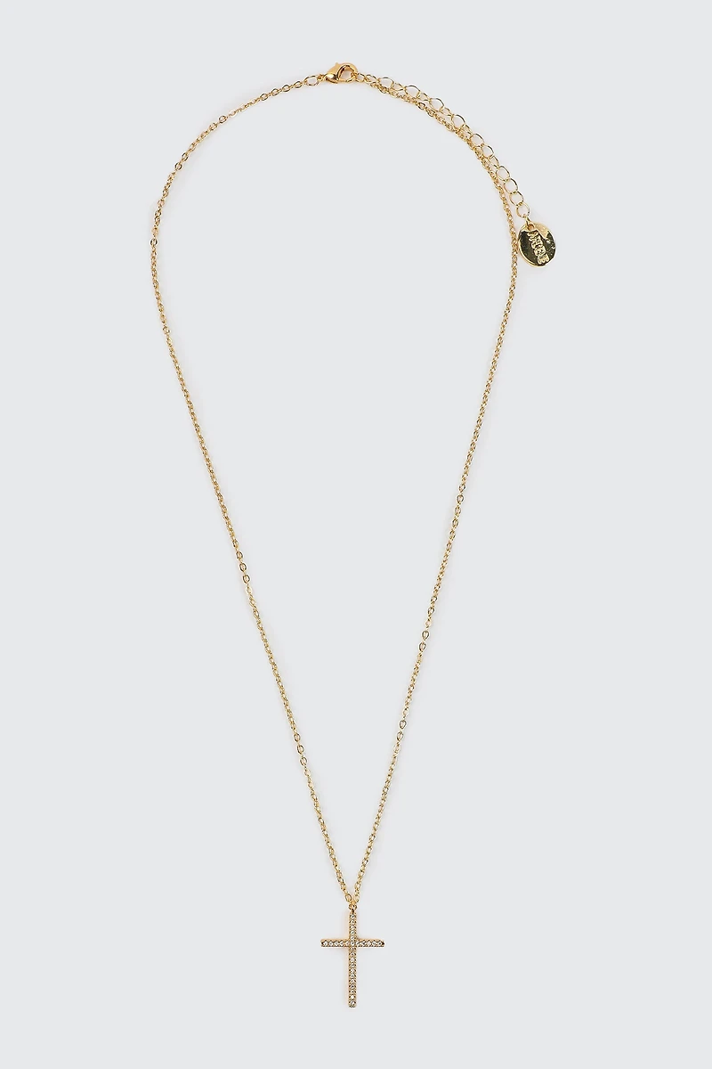 Collier pendentif croix plaqué or 14 carats