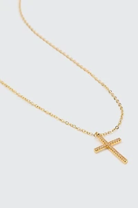 Collier pendentif croix plaqué or 14 carats 