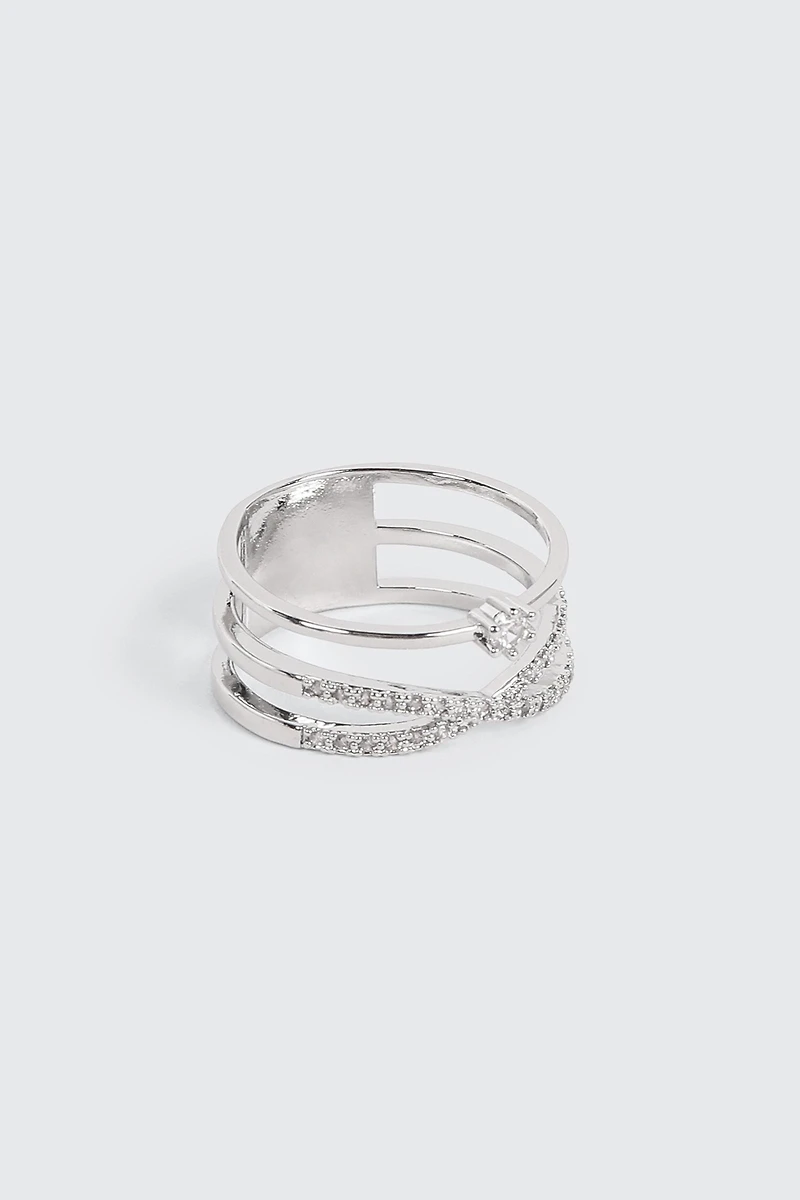 14K White Gold Plated X Ring