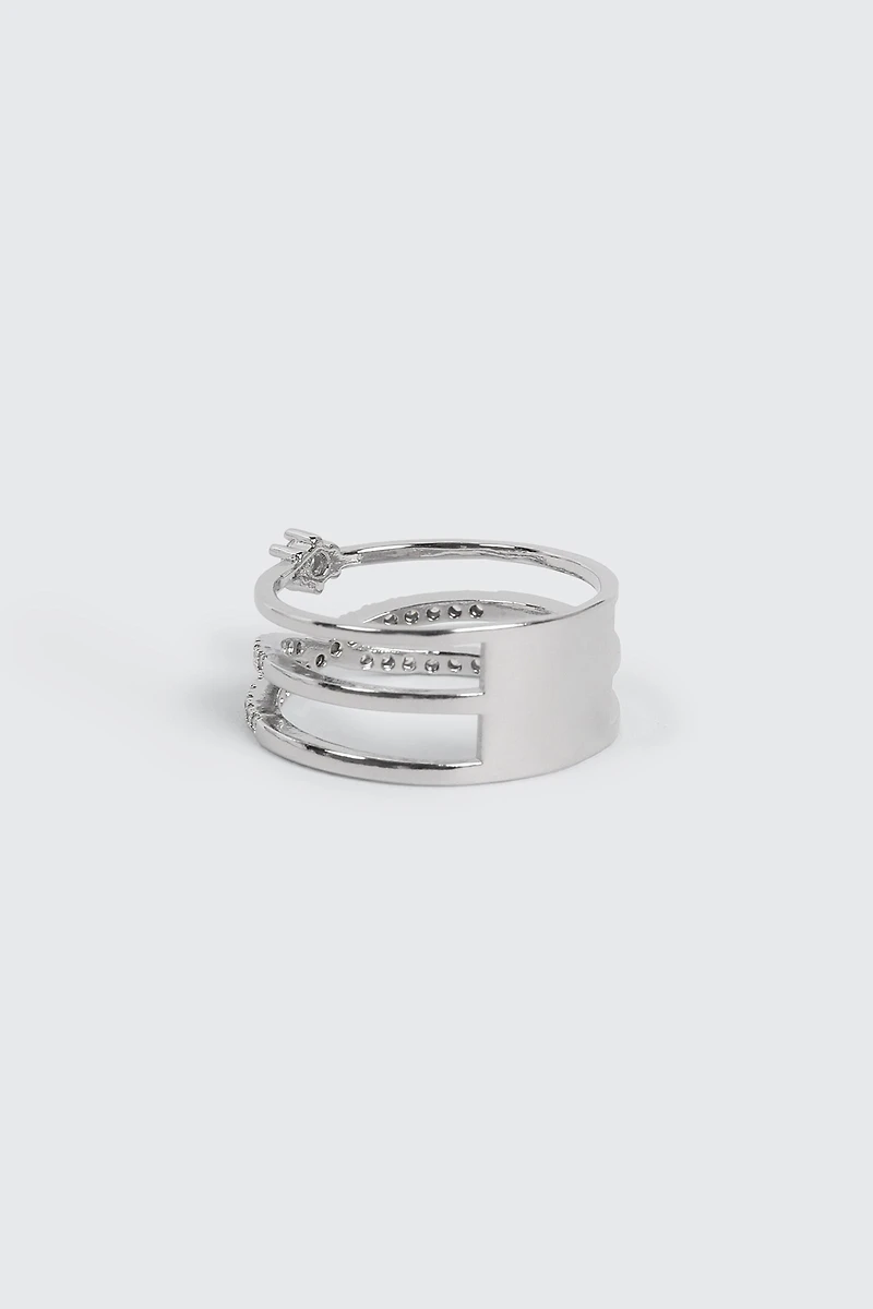 Bague X plaquée or blanc 14 carats