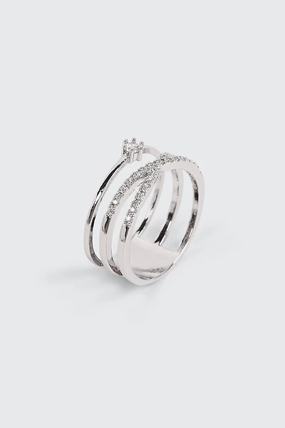 Bague X plaquée or blanc 14 carats