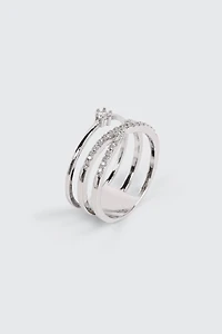 Bague X plaquée or blanc 14 carats
