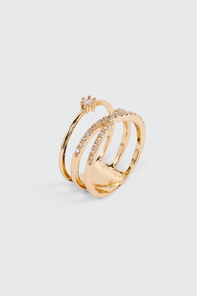 Bague X plaquée or 14 carats