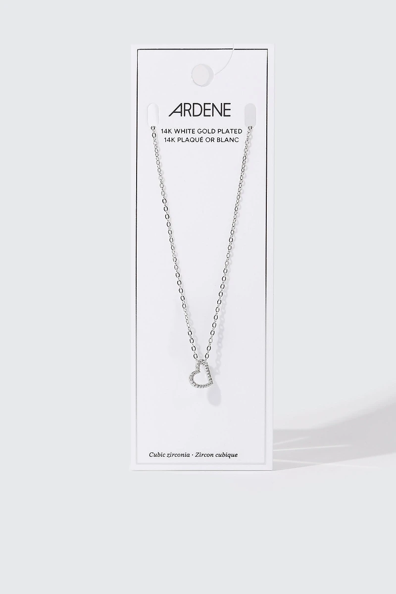Collier cœur plaqué or blanc 14 carats