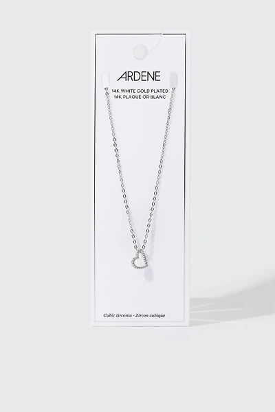 Collier cœur plaqué or blanc 14 carats