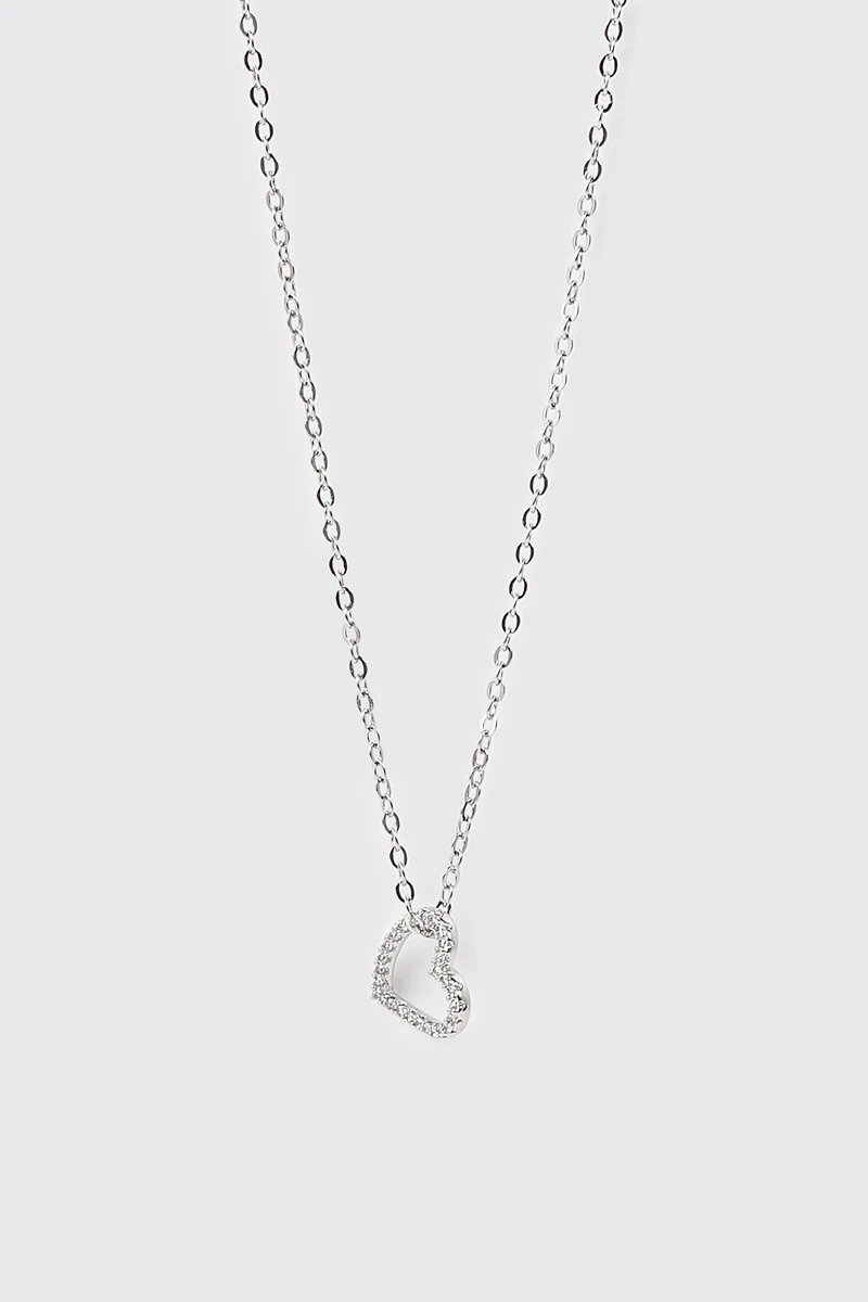 Collier cœur plaqué or blanc 14 carats