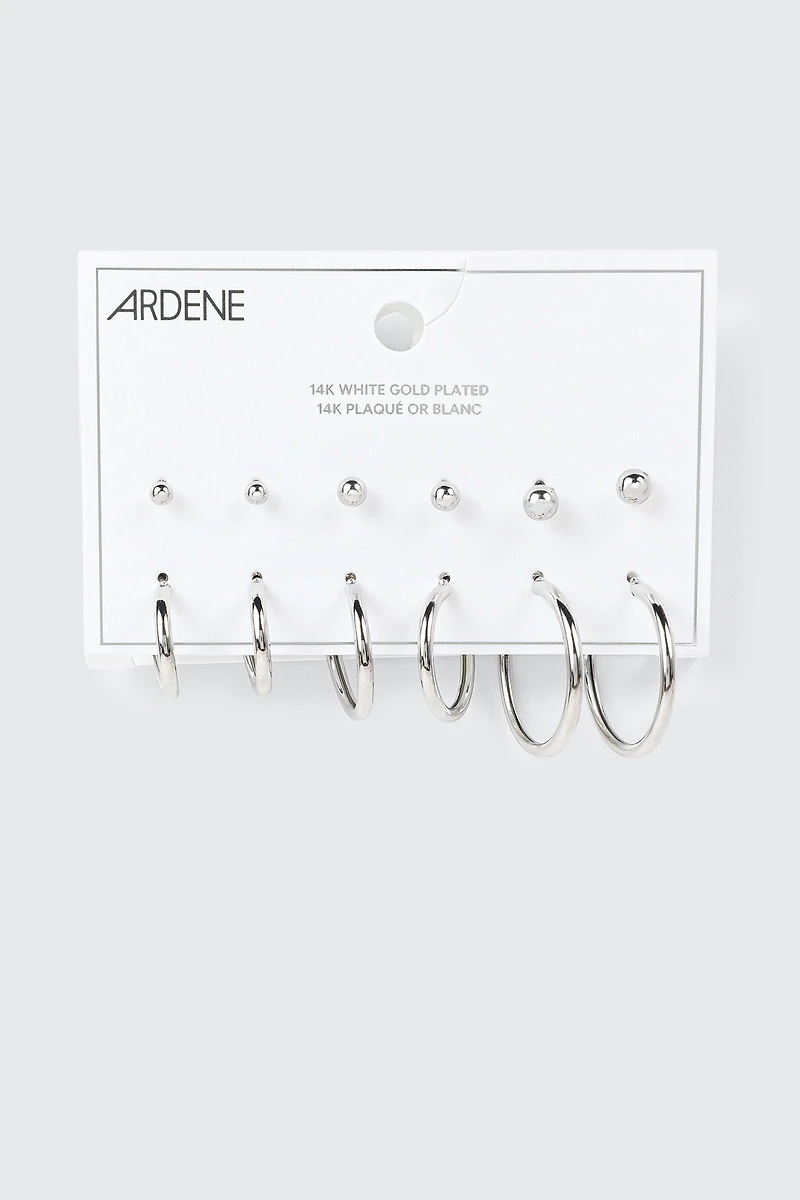 Lot de boucles d'oreilles plaquées or blanc 14K