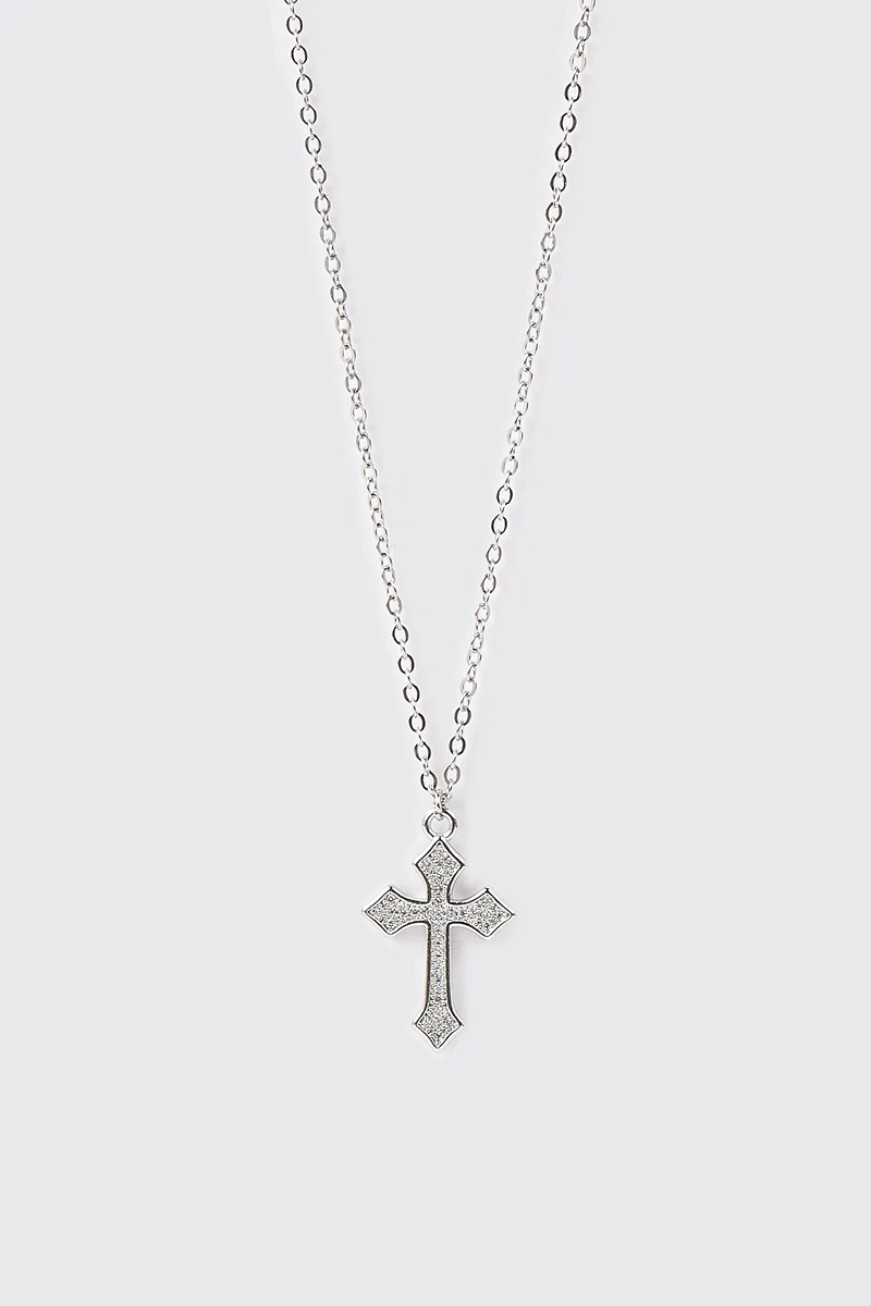14K White Gold Cross Necklace