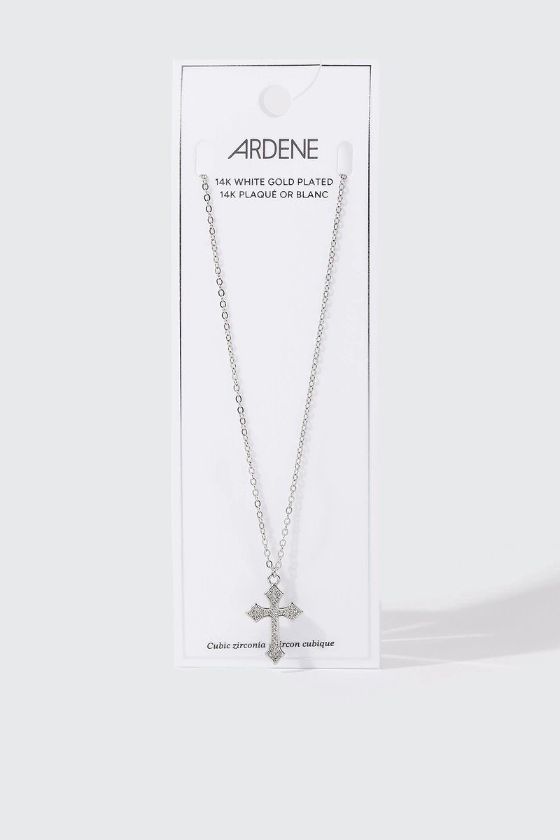 14K White Gold Cross Necklace