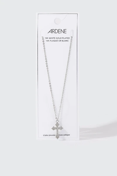 14K White Gold Cross Necklace