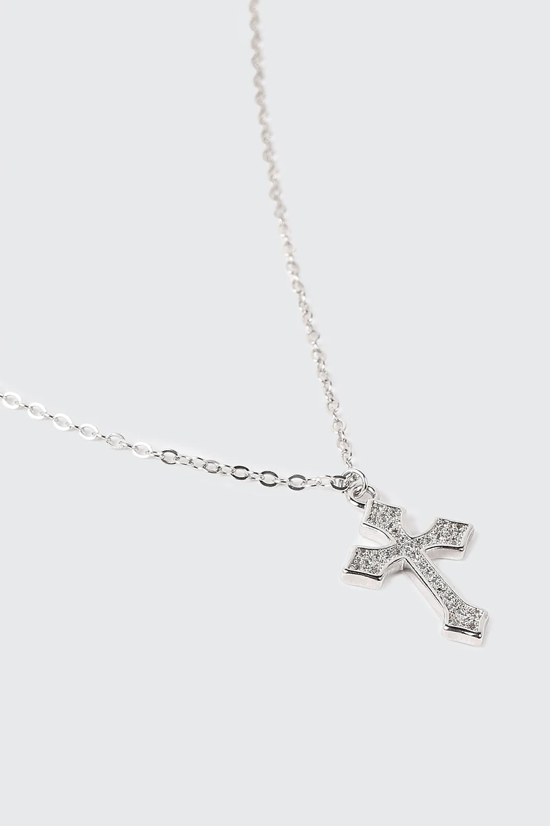 14K White Gold Cross Necklace