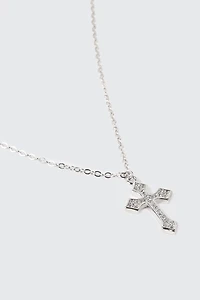 14K White Gold Cross Necklace
