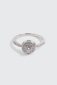 Bague solitaire coussin plaquée or blanc 14K