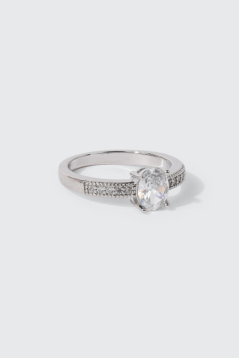 14K White Gold Plated Oval Ring