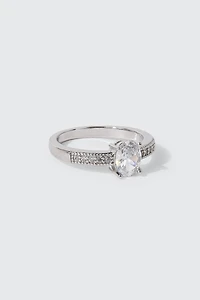 14K White Gold Plated Oval Ring
