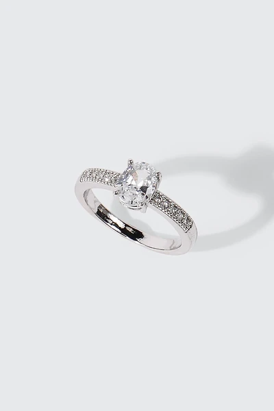 14K White Gold Plated Oval Ring