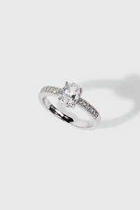 14K White Gold Plated Oval Ring