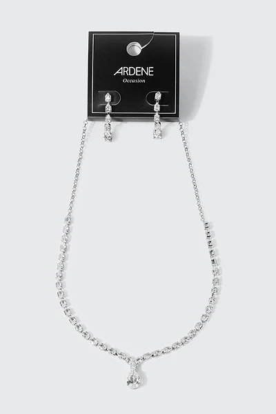 Rhinestone Necklace and Earrings Set