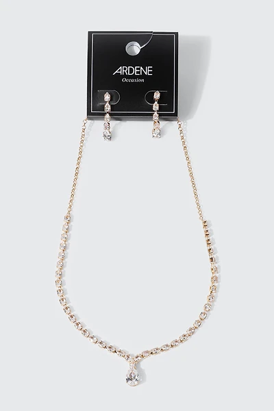 Rhinestone Necklace and Earrings Set