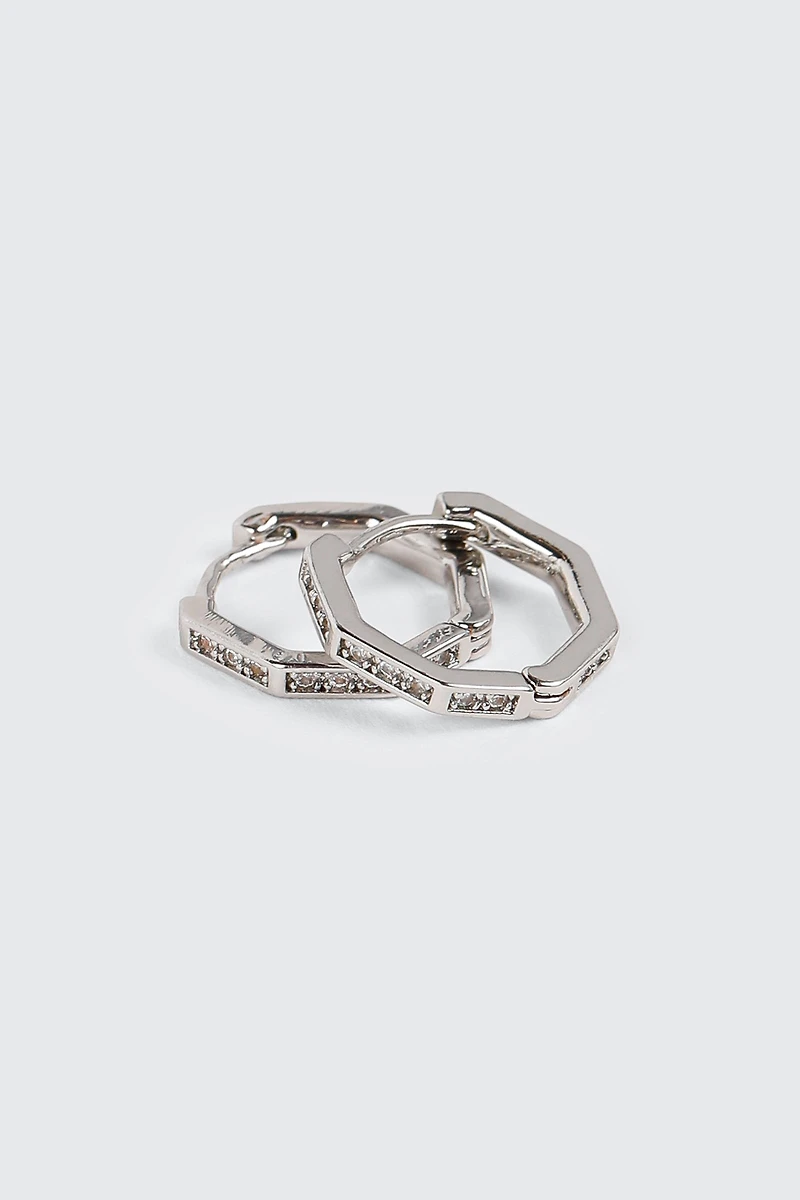 14K White Gold Plated Hexagon Hoop Earrings