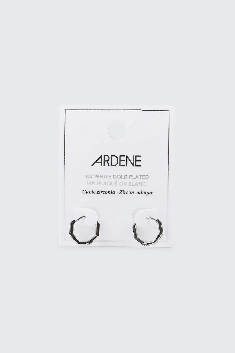 14K White Gold Plated Hexagon Hoop Earrings