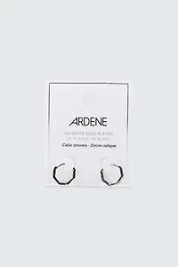 14K White Gold Plated Hexagon Hoop Earrings
